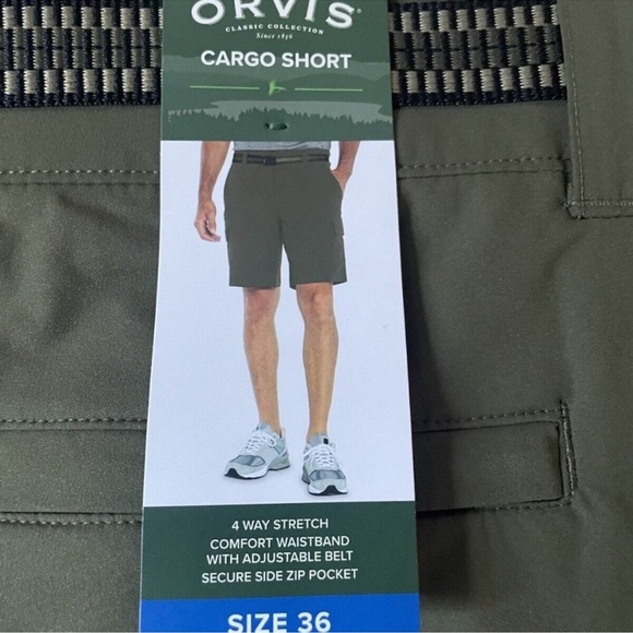 Orvis Men's Cargo Shorts with Belt Olive Green Size 36 Last Piece New with Tags - Picture 3 of 5